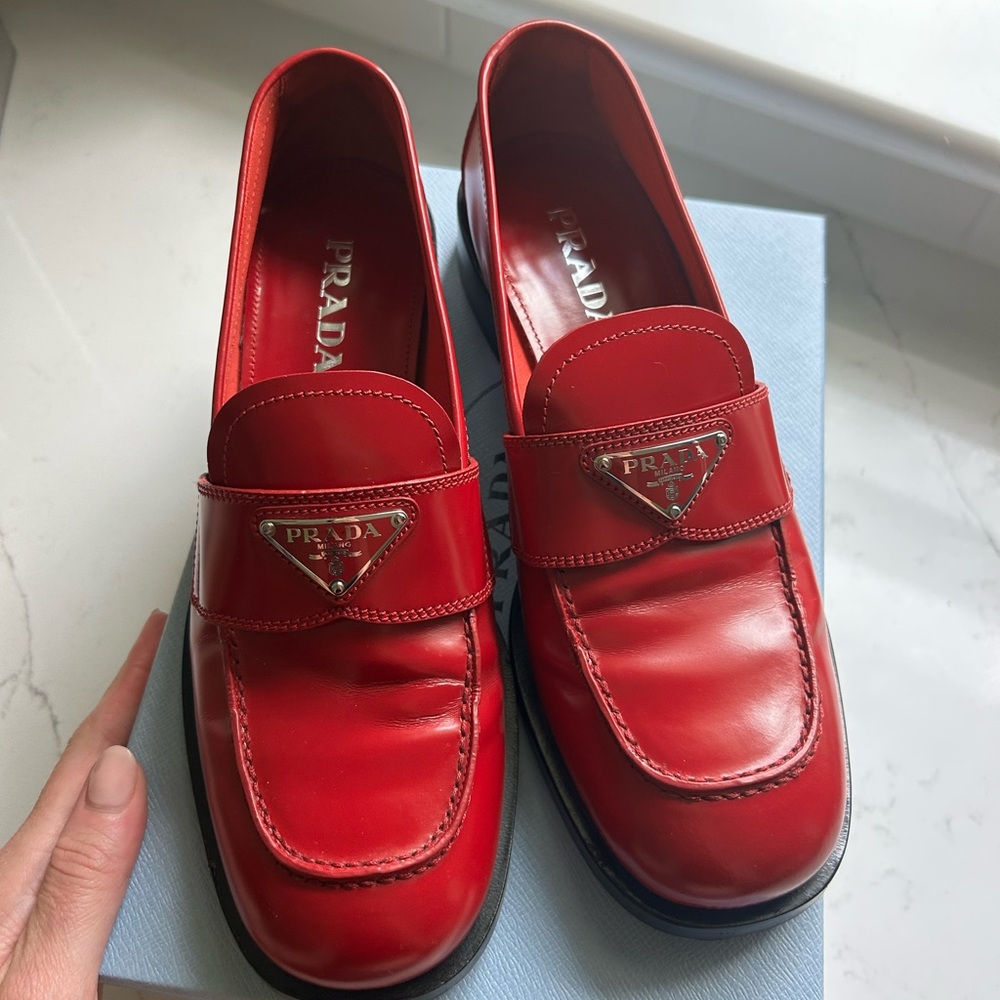 Prada Women's Red Leather Loafers